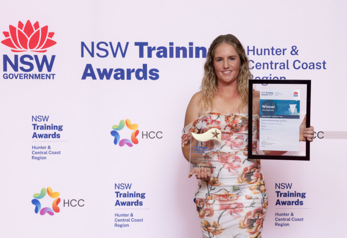NCIG's former electrical apprentice (now Electrical Technican), Kate Schiffmann, wins a NSW Training Services Award.